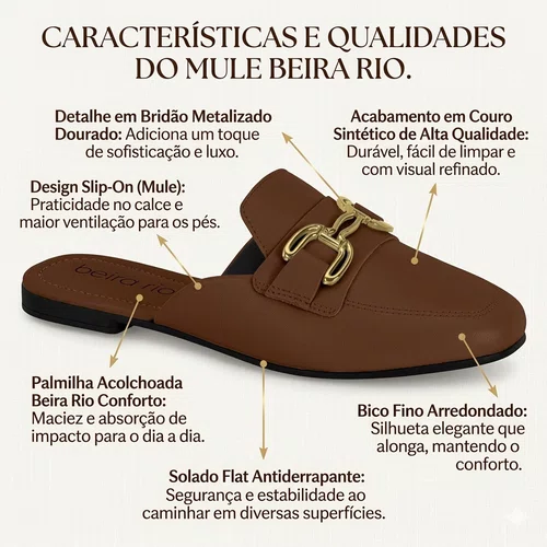 Sapato Beira Rio Mule Feminino Conhaque
