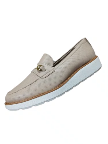 Sapato Modare Bege Mocassim com Leve Salto Plataforma