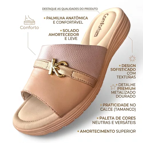 Tamanco Comfortflex Caqui Ouro Feminino