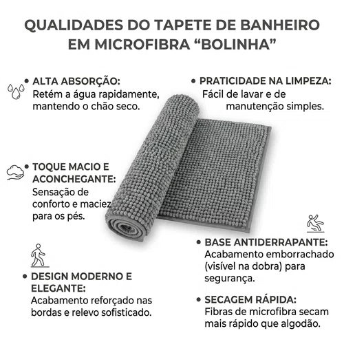 Tapete Bene Ksatex Microfibra Antiderrapante Cinza