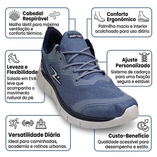 Tenis Adrun Flex Moove Steel Masculino