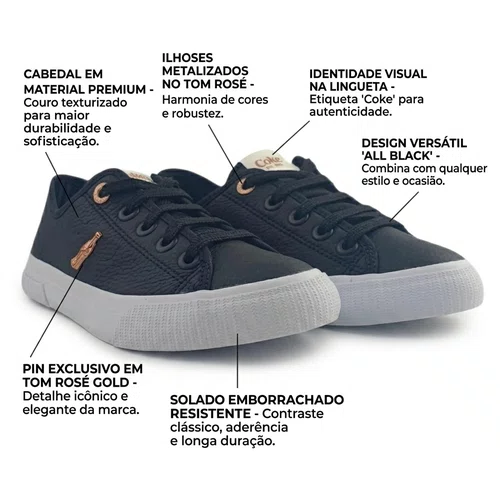 Tenis Coca Cola Flow Town Feminino Preto/Cobre