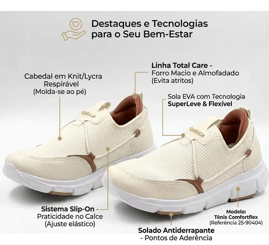 Tenis Comfortflex Casual Feminino Bege