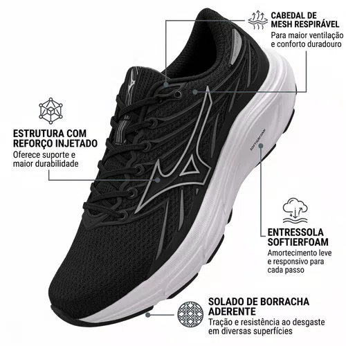 Tenis Esportivo Mizuno Jet 8 Masculino Preto/Prata