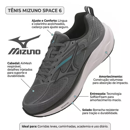 Tenis Esportivo Mizuno Space 6 Steel Masculino Chumbo
