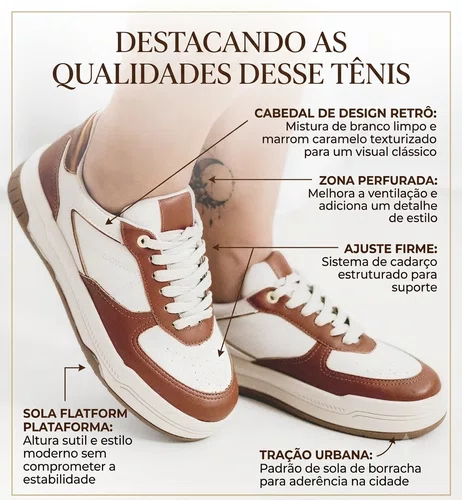 Tenis Greena Santorine Casual Feminino Bege/Dourado