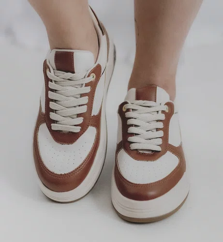 Tenis Greena Santorine Casual Feminino Bege/Dourado