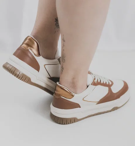 Tenis Greena Santorine Casual Feminino Bege/Dourado