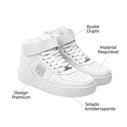 Tênis Ollie Cano Alto Casual Masculino Premium Branco