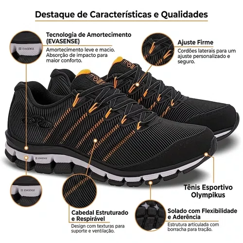 Tenis Olympikus Esportivo Dynamic Masculino Preto/Laranja