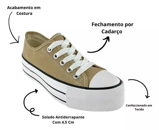 Tênis Street Bege Plataforma Feminino Casual