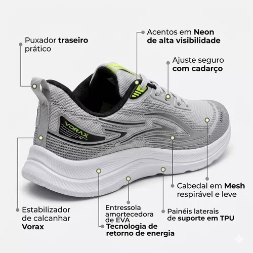 Tenis Vorax Waze Esportivo Masculino Cinza/Preto