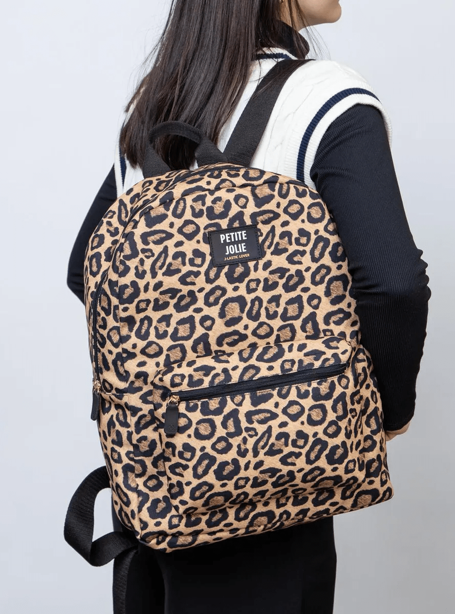 Mochila Petite Jolie Teen Onça Pj11055ii Acambamento Dos Ferragens Ouro Cor Marrom-claro Correia De Ombro Preto
