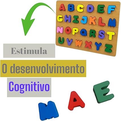 QUEBRA CABEÇA BRINQUEDO DIDÁTICO DE MADEIRA LETRA ALFABÉTICA COLORIDAS