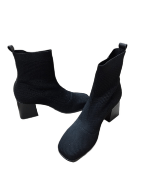 Bota Feminina Meia Knit Salto Bloco Preto Bico Achatado Quiz
