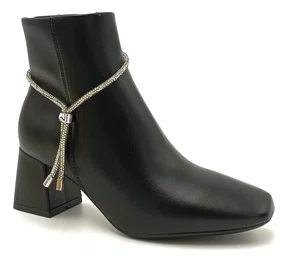 Bota Feminina Preto Cano Curto Tira Cristal Vizzano
