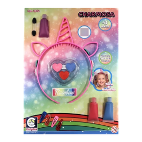 Brinquedo Charmosa Rainbow Kit Tiara Maquiagem Infantil Unicornio