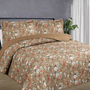 Colcha Casal Queen Jasmim Estampada - Habitat Marrom Floral Dupla Face