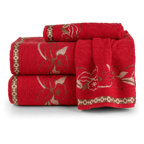 Kit de Toalha de Banho Mafratex Hortência Vermelho
