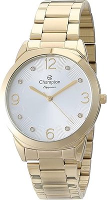 kit Relógio Champion Feminino Dourado com Strass