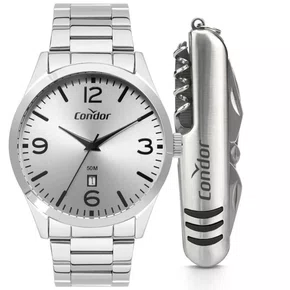 Kit Relogio Condor Technos Masculino Prata com Canivete