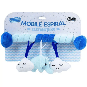 Mobile De Carrinho Espiral Elefante Azul e Nuvens