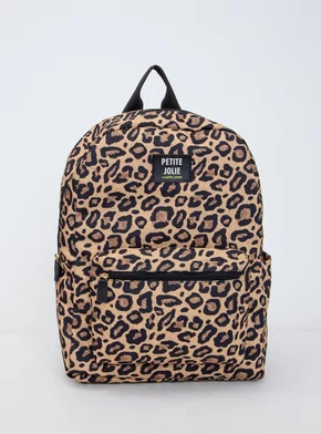 Mochila Petite Jolie Teen Onça Pj11055ii Acambamento Dos Ferragens Ouro Cor Marrom-claro Correia De Ombro Preto
