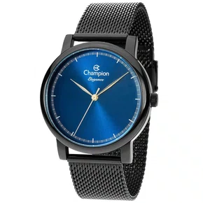 Relógio Champion Elegance Preto Redondo Fundo Azul