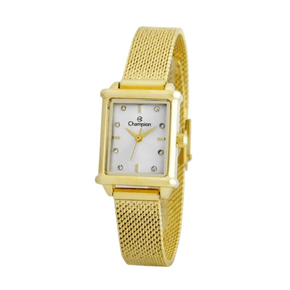 Relogio Champion Feminino Dourado Retangular com Strass