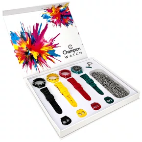Relogio Champion Original Troca Pulseiras Fundo Preto + Corrente