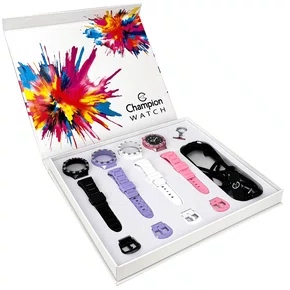 Relogio Champion Original Troca Pulseiras Fundo Preto + Corrente