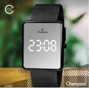 Relogio Champion Quadrado Digital Led Preto Com Tela Espelhada