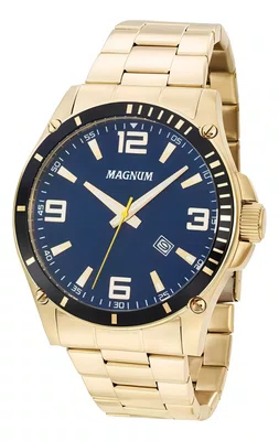 Relógio Masculino Magnum Analógico - Dourado Cor do fundo Azul