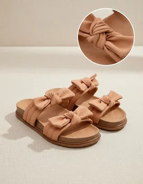 Sandalia Papete Beira Rio Nude Nobuck C/ Laço