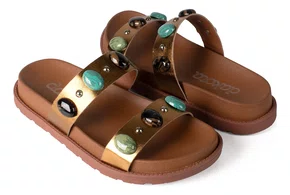 Sandália Papete Feminina Dakota Slide Namaste Conforto Bronze
