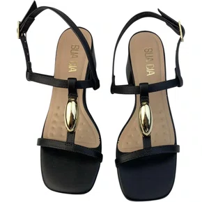 Sandalia Sua Cia Tira Pedra Gromad salto Bloco - Preto