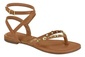 Sandalia Vizzano Rasteira Dedinho Tira Abotoar Tornozelo Caramelo