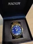 Relógio Masculino Magnum Analógico - Dourado Cor do fundo Azul
