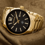 Relógio Technos Dourado Masculino Fundo Preto Golf Analógico Original